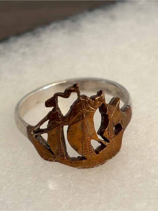 Other - Vintage Ship Cutout Sterling Silver and Brass Ring